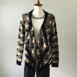 TOBI Black and Cream Open Front Wrap Cardigan Size S/M